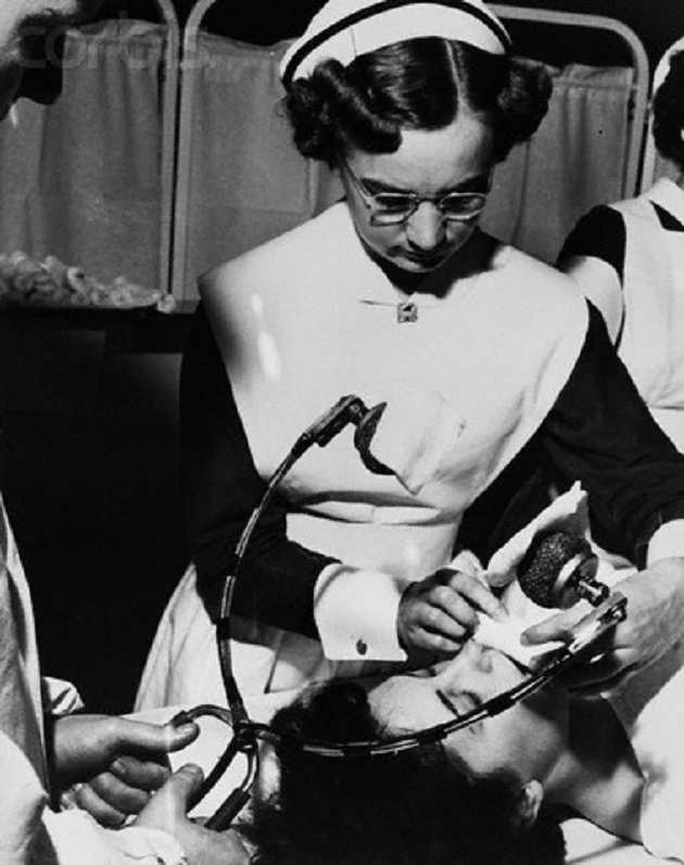 Preparing a patient for shock therapy, 1951