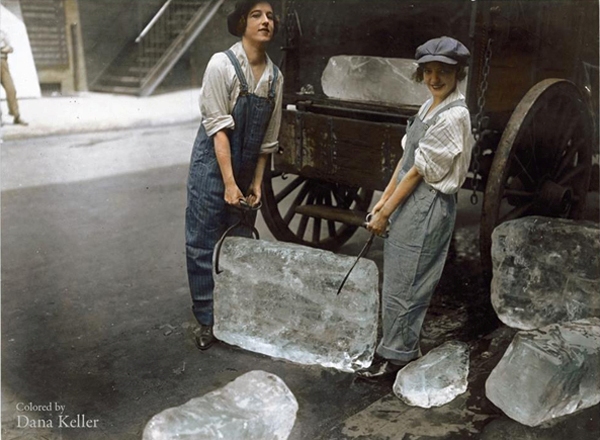 Girls deliver ice September 16, 1918