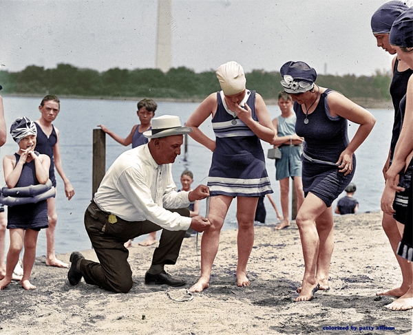 Washington Policeman Measuring the Distance Between Knee and Suit June 30 1922