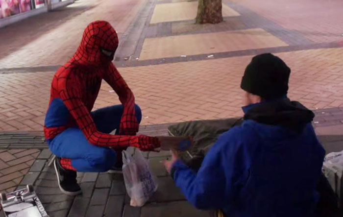 Anon Spiderman Feeds Homeless by Night