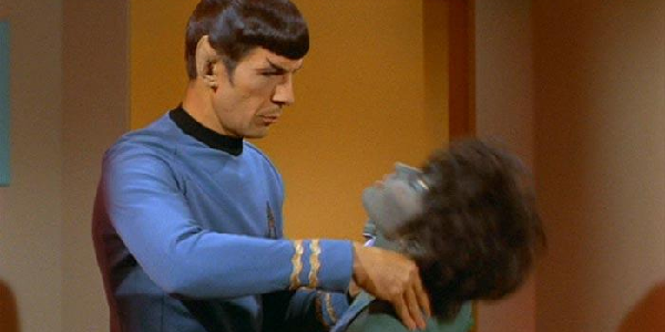 The Vulcan neck pinch! Nimoy didn't think it appropriate that a Vulcan club Kirk over the head to incapacitate him. So he came up with a subtle way for a Vulcan to deal with things on Star Trek.