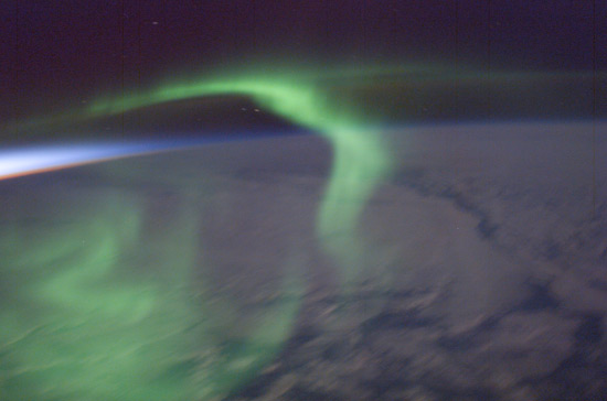 This green aurora showed up just after sunset in 2003.