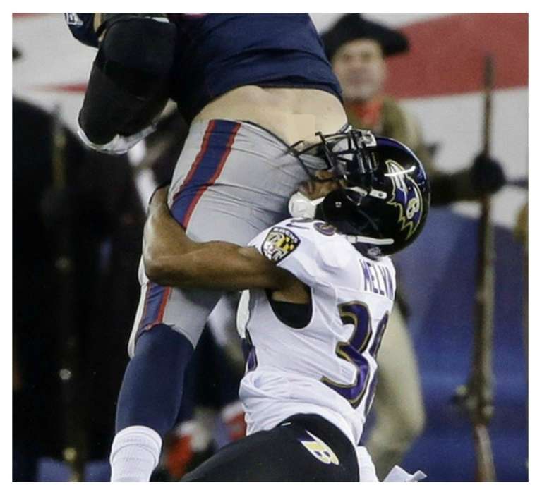 A tackle is a tackle…but you get the feeling that if this Baltimore Raven could do it again, he’d attempt a less unpleasant method!
