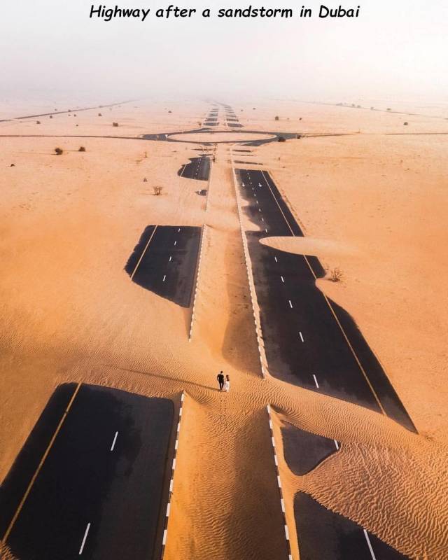 funny dubai sandstorm - Highway after a sandstorm in Dubai