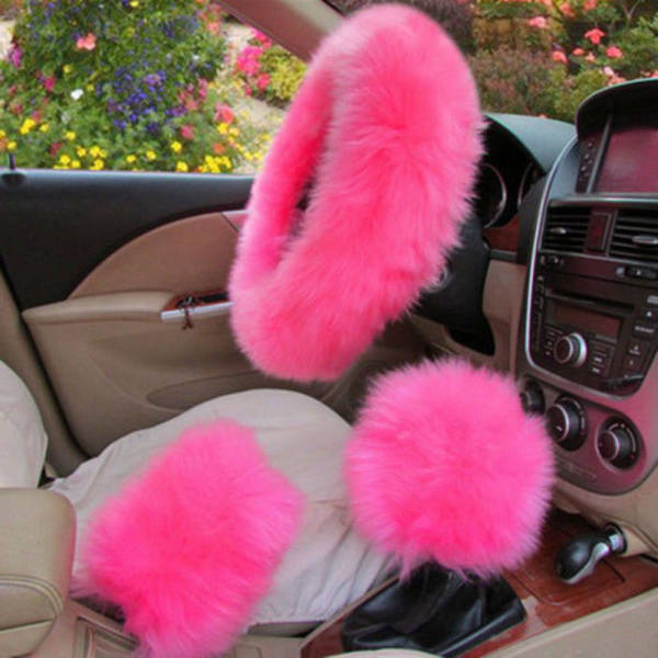 pink fluffy steering wheel