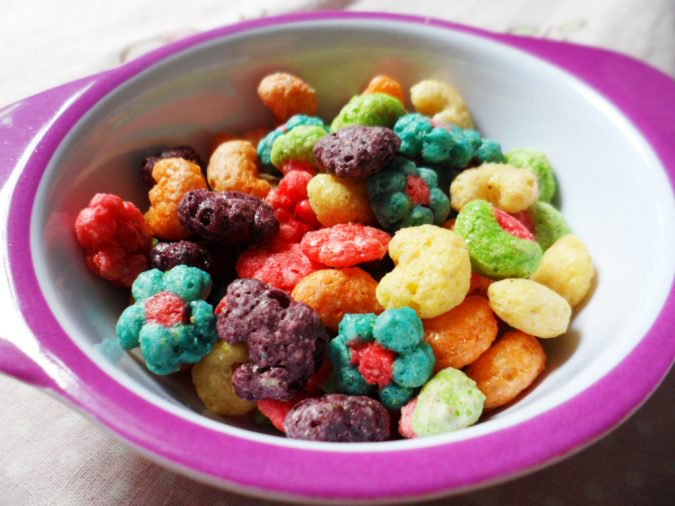 Trix cereal doesn't look like this anymore:And it most likely never will again.

(If you haven’t seen Trix lately, all the pieces are just spherical. No fun fruit shapes.)