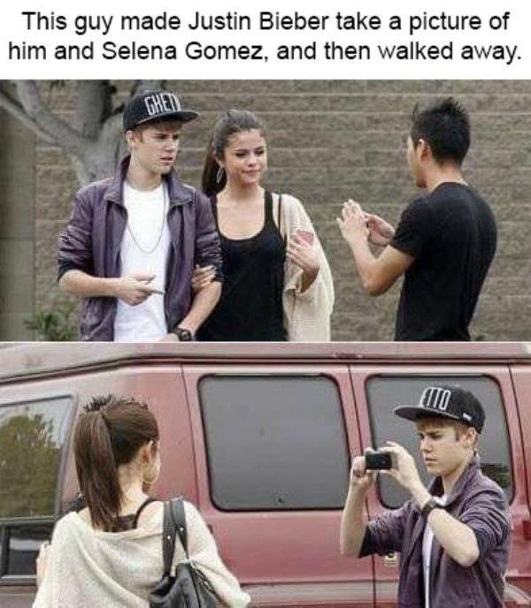 justin bieber and selena gomez shopping - This guy made Justin Bieber take a picture of him and Selena Gomez, and then walked away.