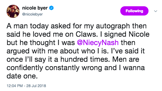 document - nicole byer ing A man today asked for my autograph then said he loved me on Claws. I signed Nicole but he thought I was then argued with me about who I is. I've said it once I'll say it a hundred times. Men are confidently constantly wrong and 