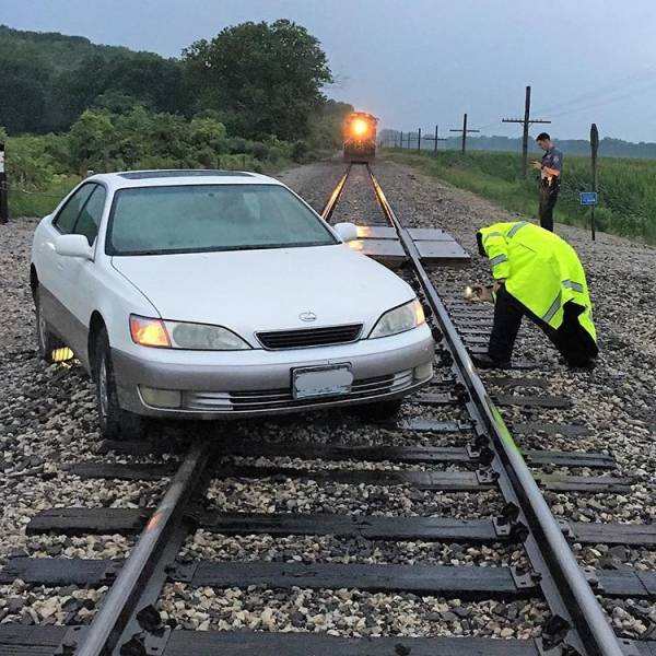 “Luckily, personnel saw the vehicle stuck on the railroad tracks and were able to get the train stopped just in time.”