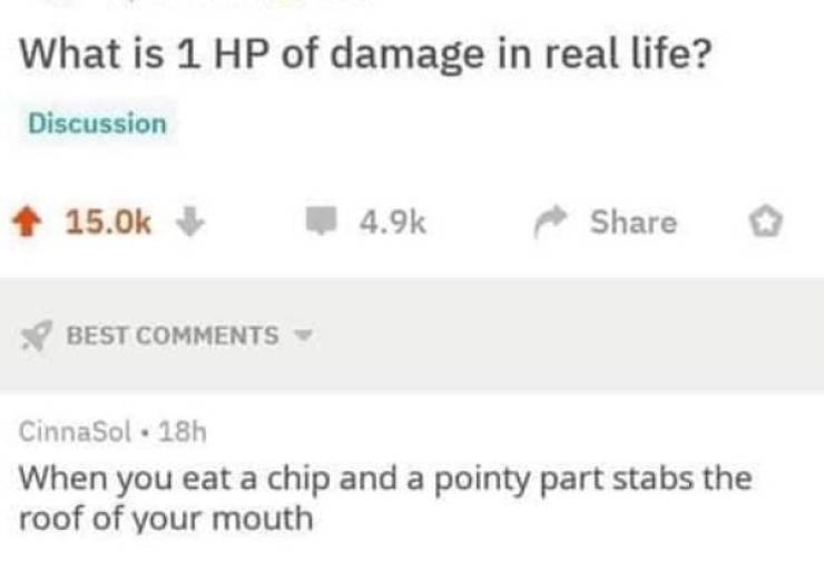 diagram - What is 1 Hp of damage in real life? Discussion Best CinnaSol. 18h When you eat a chip and a pointy part stabs the roof of your mouth