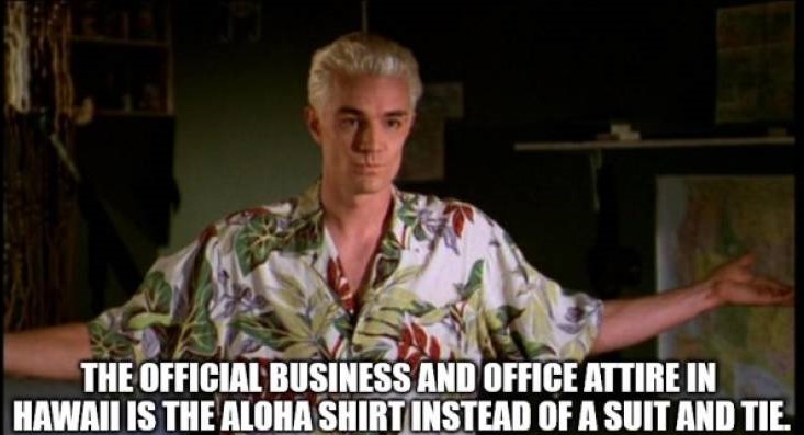 hawaiian shirt meme - The Official Business And Office Attire In Hawaii Is The Aloha Shirt Instead Of A Suit And Tie,