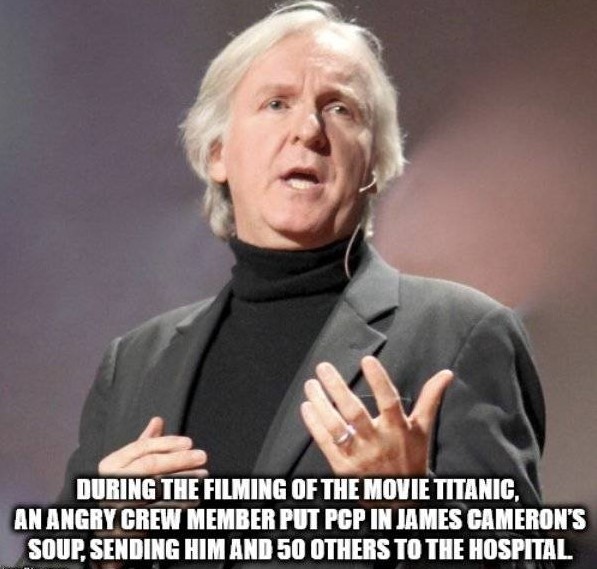 james cameron ted - During The Filming Of The Movie Titanic. An Angry Crew Member Put Pcp In James Cameron'S Soup Sending Him And 50 Others To The Hospital