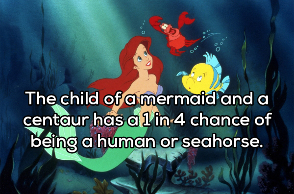 showerthought - little mermaid ariel - The child of a mermaid and a centaur has a l in 4 chance of being a human or seahorse.
