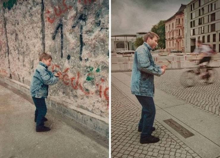 A before and after pic of the Berlin Wall