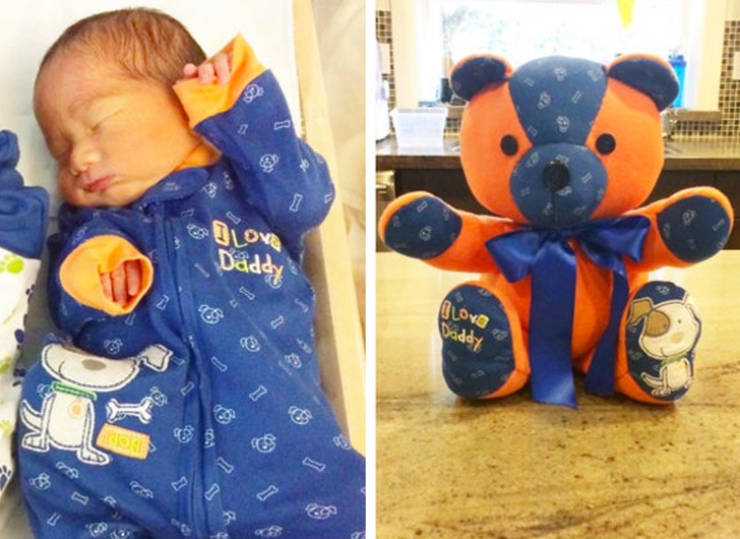“I made a teddy bear out of the clothes my son came home from the hospital in. He’s turning 6 and still plays with it.”