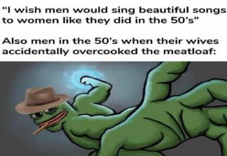 1950s - "I wish men would sing beautiful songs to women they did in the 50's" Also men in the 50's when their wives accidentally overcooked the meatloaf
