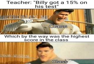 photo caption - Teacher "Billy got a 15% on his test" Class Which by the way was the highest score in the class class