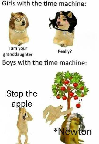 meme boy and time machine - Girls with the time machine I am your Really? granddaughter Boys with the time machine Stop the apple Newton