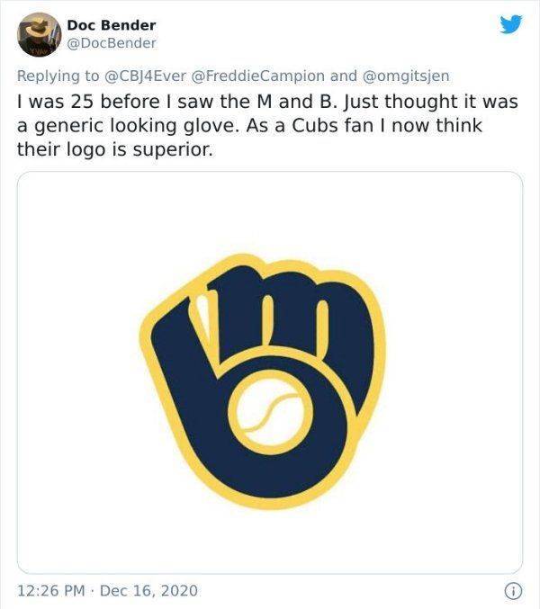 milwaukee brewers old - Doc Bender and I was 25 before I saw the M and B. Just thought it was a generic looking glove. As a Cubs fan I now think their logo is superior.