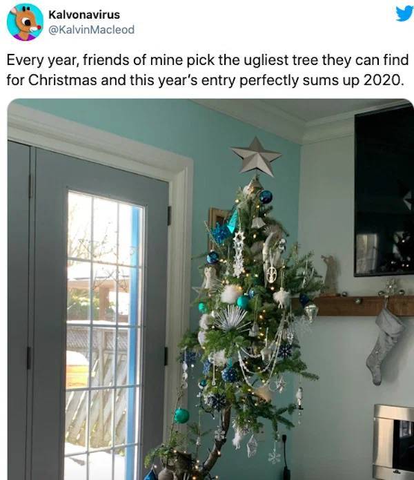 christmas tree - Kalvonavirus Macleod Every year, friends of mine pick the ugliest tree they can find for Christmas and this year's entry perfectly sums up 2020.