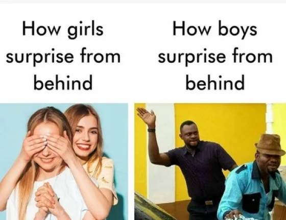boys vs girls memes - How girls surprise from behind How boys surprise from behind