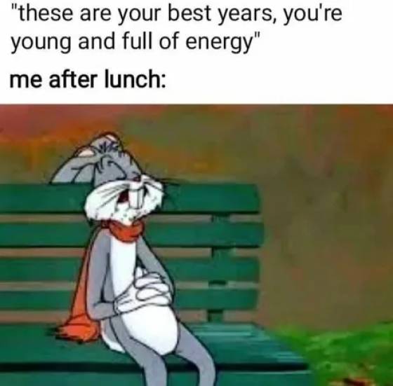 bugs bunny sentado durmiendo - "these are your best years, you're young and full of energy" me after lunch