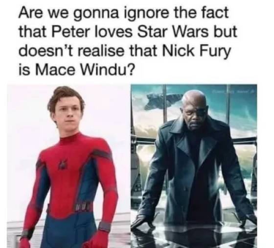 mace windu meme - Are we gonna ignore the fact that Peter loves Star Wars but doesn't realise that Nick Fury is Mace Windu?