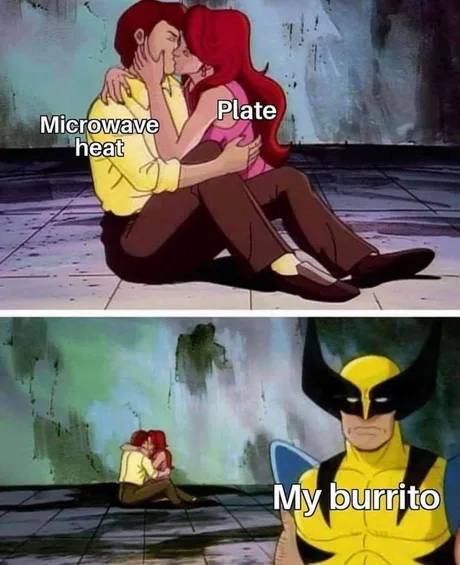 wolverine jean grey cyclops meme - Plate Microwave heat My burrito