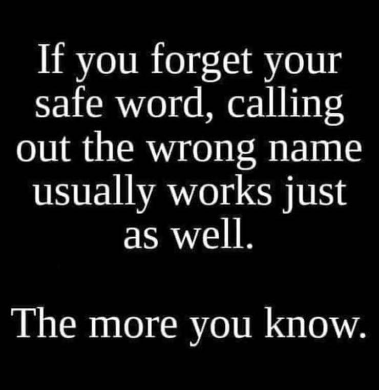 monochrome - If you forget your safe word, calling out the wrong name usually works just as well. The more you know.