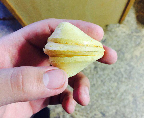 A fortune cookie within a cookie. Cookieception. Does this double the effect of the fortune? Only God knows.