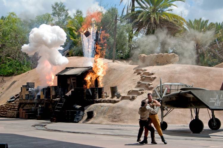 Indiana Jones Stunt Spectacular Incidents: A number of incidents involving performers in the Indiana Jones Epic Stunt Spectacular have occurred since the live-action show's premiere in 1989. Five different major falls have taken place on the show, including one death: that of a stuntman who died of a head injury after falling during a rehearsal.