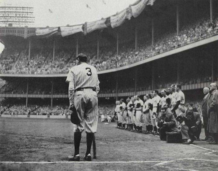 Babe Ruth - Photo taken at his last appearance at Yankee Stadium in 1948. Ruth was diagnosed with cancer and died on August 16, 1948 in New York.