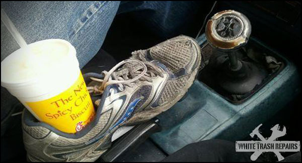 Don't have a cup holder handy? Use a shoe! - 
Now that is thinking with your feet, er ... head!