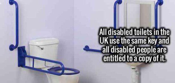 toilet - All disabled toilets in the Uk use the same key and all disabled people are entitled to a copy of it.