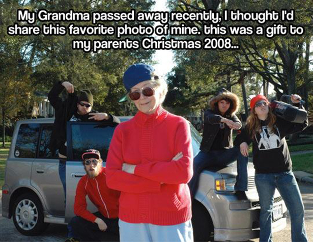 gangster grandma meme - My Grandma passed away recently, I thought I'd this favorite photo of mine. this was a gift to my parents Christmas 2008.