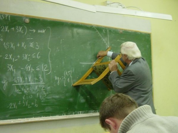 Can't say I've seen a professor use a chair like that before! That school must be pretty low on cash.