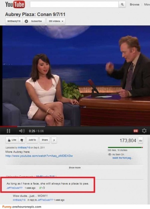 youtube funny youtube comments - Browse Moy You Tube Aubrey Plaza Conan 9711 Msc subscribe 235 Viros Ii Cc Ur Add to 173,804 Upload by 18 on More Aubrey here 195 .15 As Seen On redt retorta Show more As long as I have a face, she will always have a place 