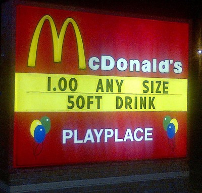 neon - IcDonald's 1.00 Any Size 50FT Drink Playplace