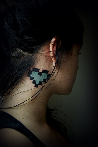 blue heart pixel tattoo