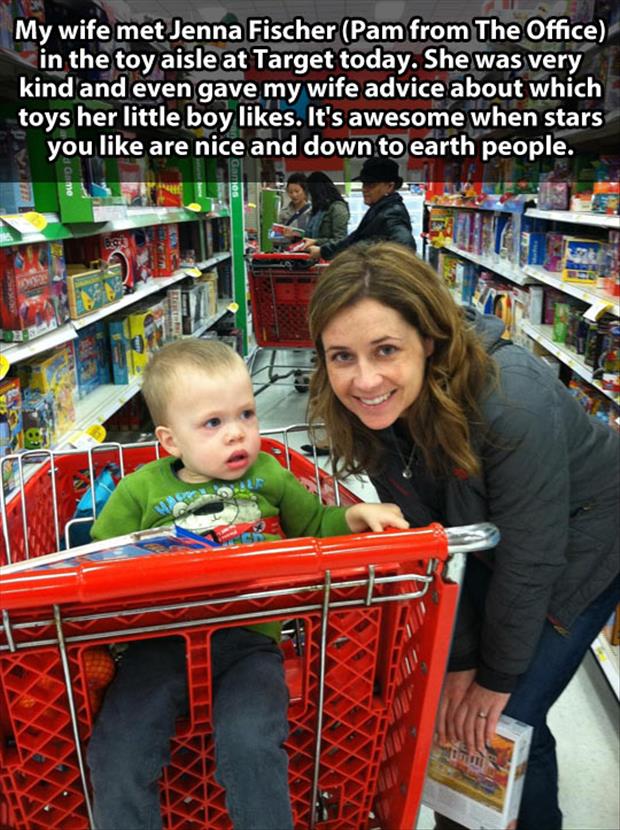 office toys - My wife met Jenna Fischer Pam from The Office in the toy aisle at Target today. She was very kind and even gave my wife advice about which toys her little boy . It's awesome when stars you are nice and down to earth people.