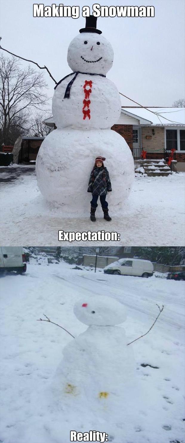 funny snowman - Making a snowman Expectation Reality
