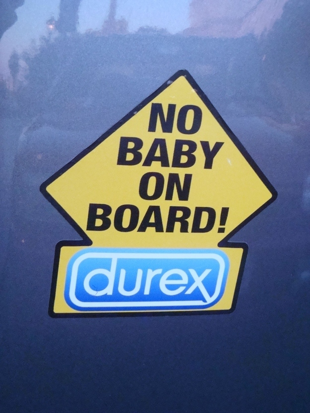 best funny stickers - No Baby On Board! durex