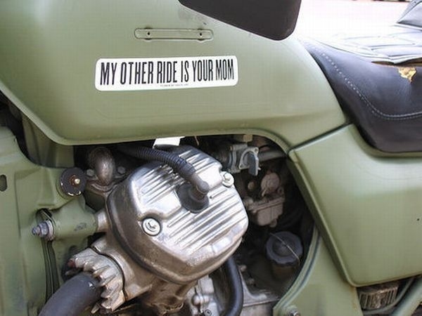 funny stickers for bikes - My Other Ride Is Your Mom