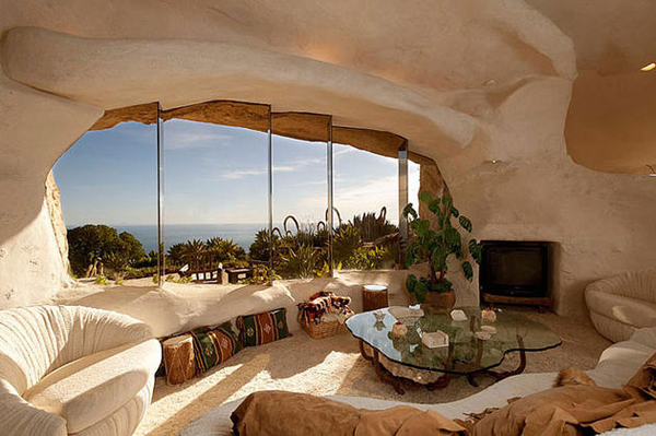 This villa was custom-built, all the way down to the rock-like furniture.