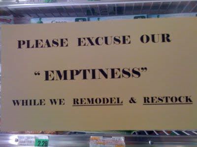 quotation mark misuse - Please Excuse Our " Emptiness While We Remodel & Restock 228