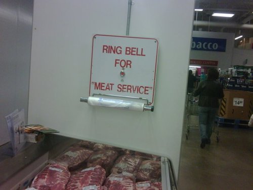 suspicious quotation marks - pacco Ring Bell For "Meat Service