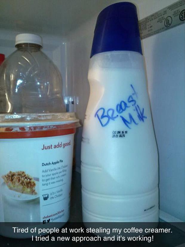stop people stealing your milk at work - Sa 0 Breas 0 20 12 Eir Just add good Dutch Apple po Add Vani to your to get the targa Tired of people at work stealing my coffee creamer. I tried a new approach and it's working!