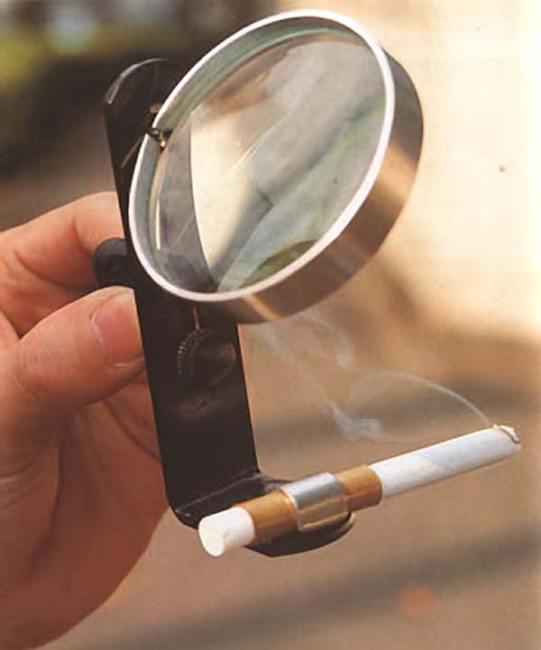 This device lights your cigarette by using the suns energy. Helpful?
