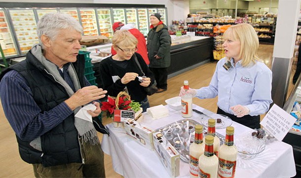 Store d'oeuvres - Snacks and food samples that a grocery store will serve at various locations in order to tempt the patrons into buying something that they weren't planning on.