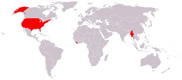 Countries not using the metric system.